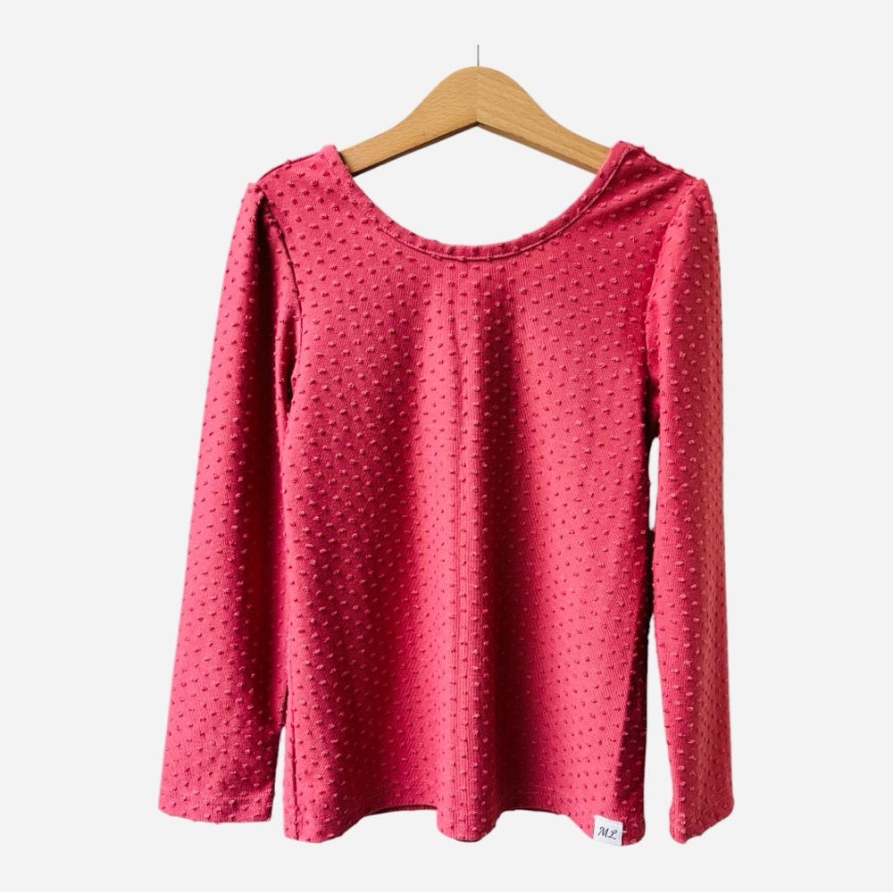 Makena Lane Swiss Dot LS Puff Sleeve Top | Rose